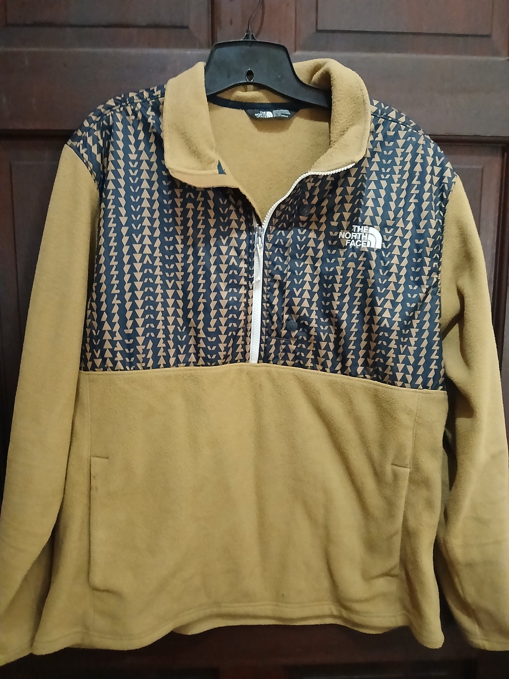 The North Face Men's Tan Patterned Quarter-Zip Fleece Pullover XL/TG